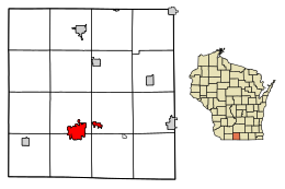 Location of Monroe in Green County, Wisconsin.