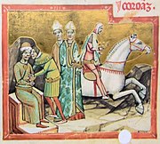 Chronicon Pictum, Hungarian, Hungary, King Ladislaus II, crown, stealing, white horse, Holy Crown of Hungary, medieval, chronicle, book, illumination, illustration, history