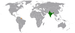 Map indicating locations of India and Suriname
