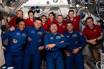 SpaceX Crew-8 and Expedition 70 crew members aboard the ISS shortly after docking