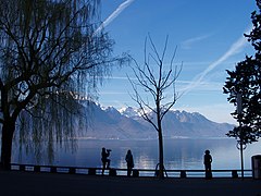 Southwest view over the Lake Geneva from Montreux.