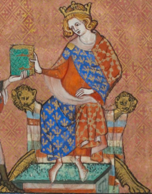 Miniature depicting Louis X seated on a throne