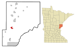 Location of the city of Hinckley within Pine County, Minnesota