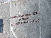 Plaque mentioning Mr. Mrs Francois Normand who funded the monument and had lost their only son in the Great War