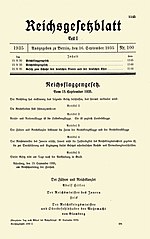 Titelseite des Reichsgesetzblatt Teil I Nr. 100: Nürnberger Gesetze