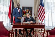 Secretary Blinken with Trinidad and Tobago Prime Minister Keith Rowley in Port of Spain, Trinidad and Tobago, July 2023