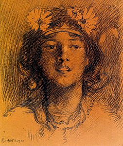 Young woman by Ștefan Luchian, drawing for the cover of Ileana magazine (1900)