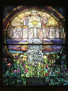The Flight of Souls window by Tiffany won a gold medal at the 1900 Paris Exposition