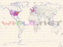Weltkarte mit WLAN-Zugangspunkten, gesammelte Daten von 2007