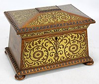 Early to mid-19th century rosewood and brass inlaid caddy