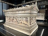 The Alexander Sarcophagus; 320–310 BC; marble; length: 3.18 m; Istanbul Archaeology Museums (Turkey)[19]