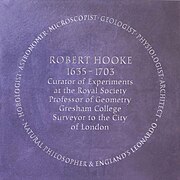Stone recognising the work of Robert Hooke (2007)