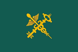 Customs flag of Belarus, with a Caduceus crossed with a golden key at the center