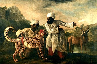 Cheetah and Stag with Two Indians (ca. 1765), oil on canvas, 182.7 x 275.3 cm., Manchester Art Gallery