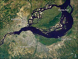 Satellitenbild: Lage Kinshasas am Fluss Kongo