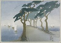 Bertha Lum, American, 1869 - 1954; Pines by the Sea; 1912; Color woodcut
