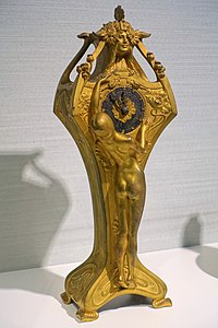 Mantel clock by Louis Chalon and E. Colin, gilded and silvered bronze (c. 1900), (Hessisches Landesmuseum Darmstadt - Darmstadt, Germany)