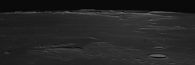 Montes Riphaeus at the horizon, facing west. From Apollo 14.