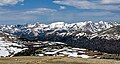 Never Summer Mountains viewed from Trail Ridge Road. Left to rightːMt. Stratus, Mt. Nimbus, Mt. Cumulus (centered), Howard Mountain, Mt. Cirrus