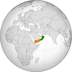 Map indicating locations of Oman and Yemen
