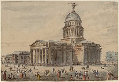 The Panthéon represented with a statue of Fame at its top