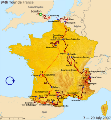 Route of the 2007 Tour de France