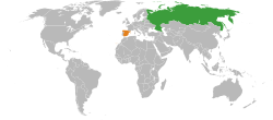 Map indicating locations of Russia and Spain
