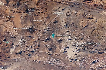 Photo from space: There are numerous volcanoes in the otherwise uniformly desertish landscape