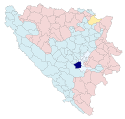 Location of Hadžići within Bosnia and Herzegovina.