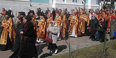pascal procession on Bright Tuesday (Easter Tuesday) at the Trinity Lavra of St. Sergius in Sergiev Posad, Russia