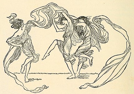 Illustration of dancing fairies, 1914, taken from the poem “A Spell for a Fairy,” by Alfred Noyes