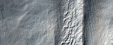 Close, color view of flow, as seen by HiRISE under HiWish program. Patterned ground is visible in the photo.