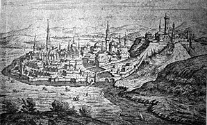 Eger city in 16th century with mosques and minarets