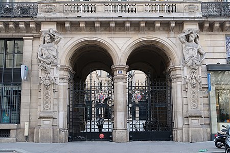 Beaux Arts atlantes at a monumental entrance in Paris, unknown architect and sculptor, c.1900