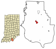 Location of Corydon in Harrison County, Indiana.