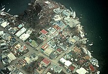 Aerial view of damaged and destroyed buildings in Culebra