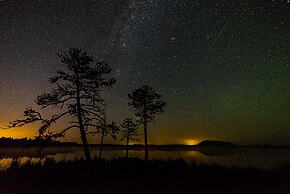 The night sky over a lake