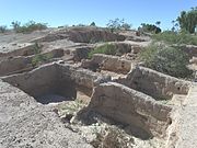 A large plaza in front of the Mesa Grande Temple Mound which was enclosed by a large adobe wall.