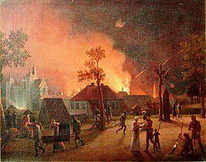Contemporary Danish painting of the bombardment at night