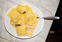Tortelli di zucca (pumpkin-filled pasta) with butter and sage