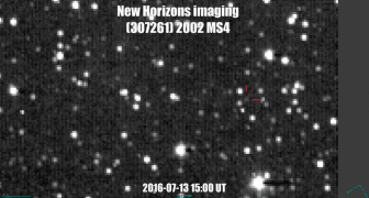 2002 MS4 imaged by the New Horizons spacecraft in July 2016, from a distance of 15.3 AU (2.3 billion km; 1.4 billion mi)