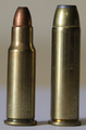 .256 Winchester Magnum round next to its parent case, the .357 Magnum.