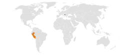 Map indicating locations of Bosnia and Herzegovina and Peru