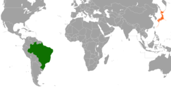 Map indicating locations of Brazil and Japan