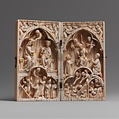 French diptych with the coronation of the Virgin and the Last Judgment; 1260–1270; elephant ivory with metal mounts; overall: 12.7 x 13 x 1.9 cm; Metropolitan Museum of Art