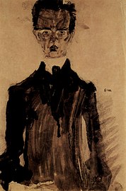 Selbstporträt im schwarzen Gewand, Leopold Museum, Wien, 1910