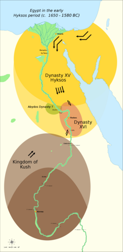 The political situation in the Second Intermediate Period of Egypt (c. 1650 – c. 1550 BC)