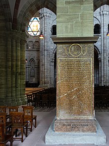 Erasmus von Rotterdam (1466/1467/1469–1536) Gelehrter, Humanist, Autor. Epitaph im Basler Münster. Im Jahre 1535 kehrte er nach Basel zurück und starb dort am 12. Juli 1536.
