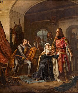 Saint Hedwig reconciles Konrad of Mazowiecki with Henry the Bearded of Silesia, by Feliks Sypniewski