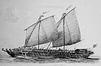 19th century illustration of a lanong, the main warships used by the Iranun and Banguingui people
